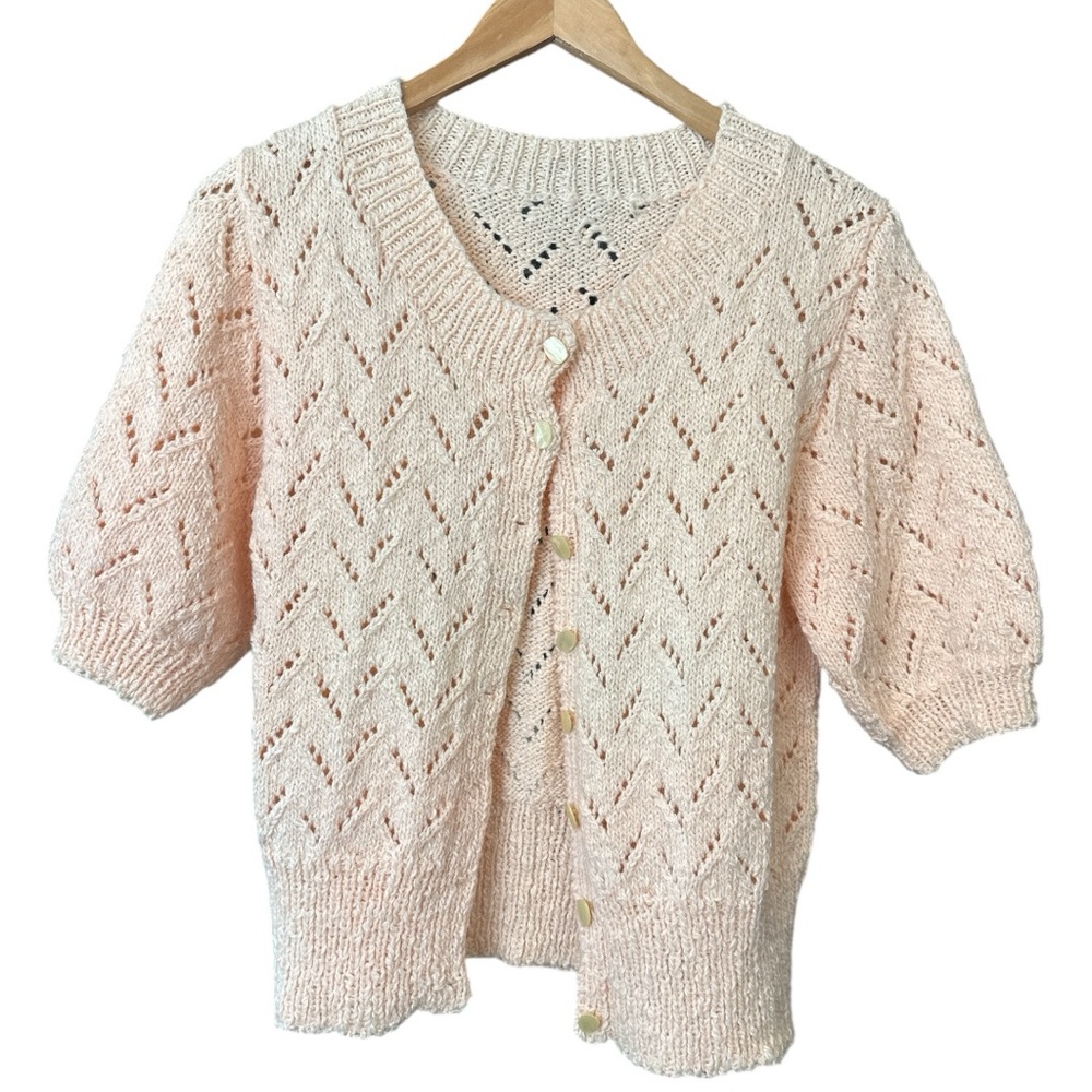Vintage Crochet Knit Short Sleeve Sweater